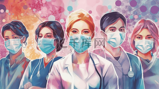 细菌流线插画图片_护士医生防疫病毒细菌打疫苗海报宣传插画