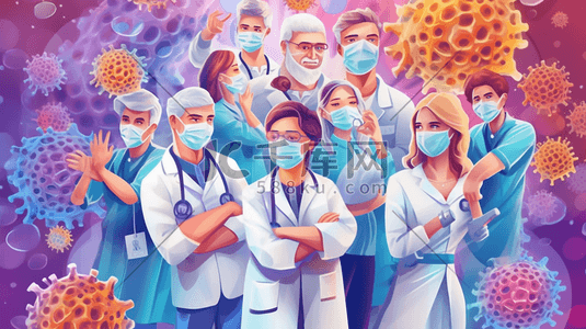疫苗病毒插画图片_护士医生防疫病毒细菌打疫苗海报宣传插画