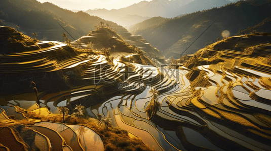 写实中国风景梯田远景大场景