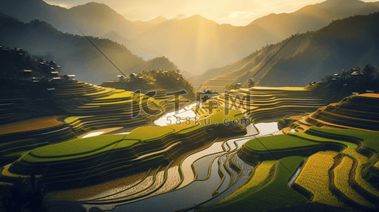 写实中国风景梯田远景大场景