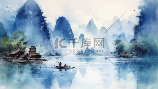 数字资源管理插画图片_桂林风光水彩画数字艺术