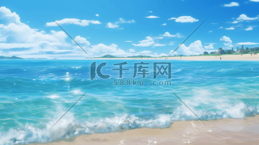 夏季海边沙滩手绘插画