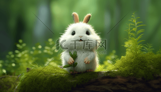 动物卡通可爱的插画图片_一只卡通可爱的毛绒小白兔