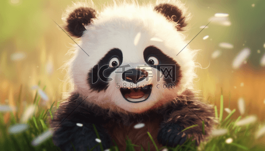 熊猫国宝动物插画图片_一只卡通可爱的熊猫