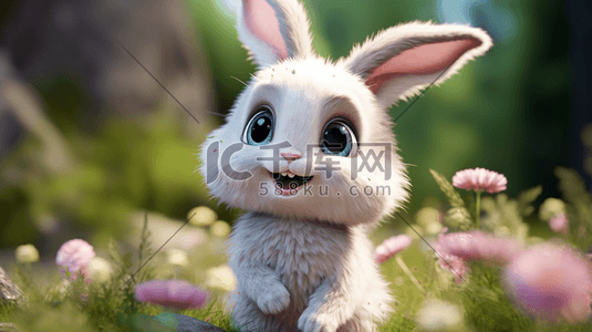 卡通动物兔子插画图片_一只卡通可爱的3D毛绒兔子形象