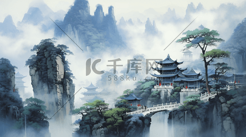 国风中国风山水风景插画