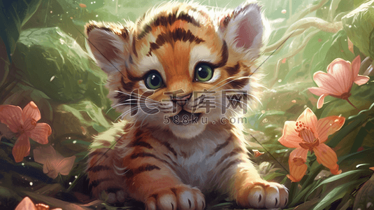 虎可爱卡通插画图片_一只卡通可爱的动物老虎