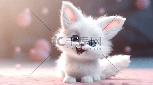 白色的桃心插画图片_一只可爱的白色小狐狸