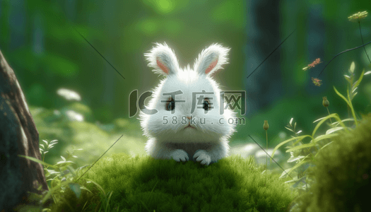 光明大白兔插画图片_草地上有一只小白兔