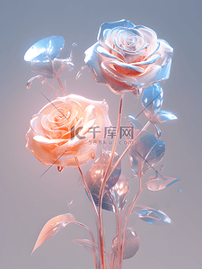 玫瑰3d插画透明粉色情人节
