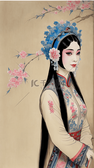 京剧美女全身全身京剧场景民间中国风京剧戏台高品质精致