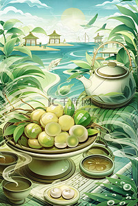 粤式茶点插画图片_立夏消暑夏季清爽