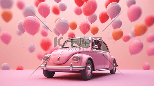 可爱的粉色汽车出行