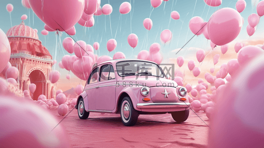 情人节可爱的插画图片_可爱的粉色汽车出行