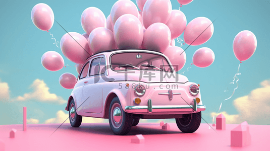 背景粉色可爱插画图片_可爱的粉色汽车出行