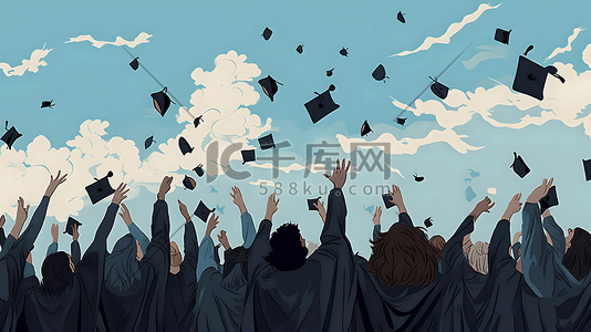 毕业学生学士帽插画