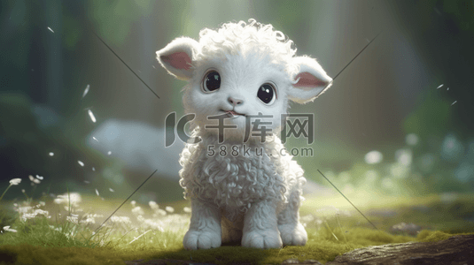 立体小插画图片_可爱卡通动物CG插画小羊羔