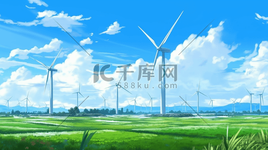 风力风车插画图片_新能源发电风车插画场景