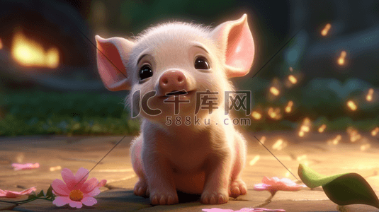 小猪动物插画图片_可爱卡通动物CG插画小猪