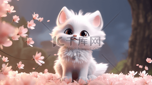 可爱卡通动物CG插画白狐狸