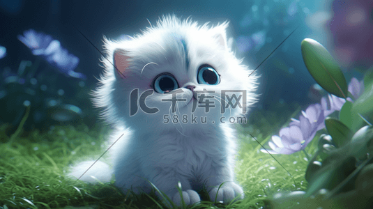 可爱小猫动物插画图片_可爱卡通动物CG插画小猫