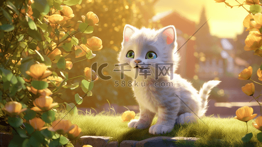 可爱卡通小猫插画图片_可爱卡通动物CG插画小猫