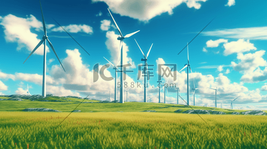 新能源发电插画图片_新能源发电风车插画场景