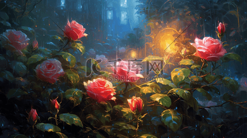 花园里的玫瑰闪烁的光线夜景