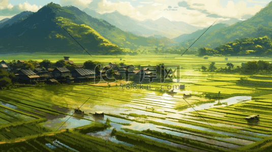 无人的农村稻田