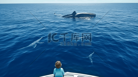 雅典伸手插画图片_男孩在船上伸手去摸海里的鲸鱼