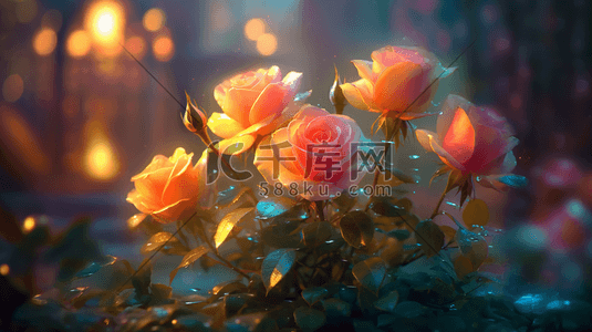 模糊光线插画图片_花园里的玫瑰闪烁的光线夜景