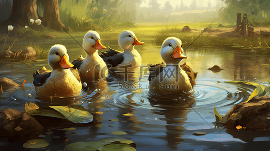 一些鸭子在湖里玩耍