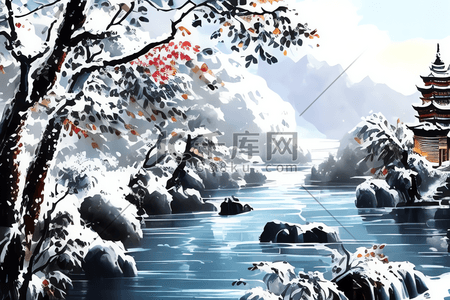 冬天冬季雪景下雪风景