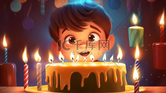 一个孩子正在吹生日蛋糕蜡烛