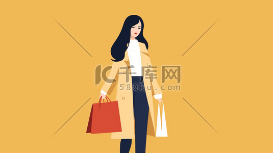 现代商场插画图片_拿着购物袋的女人