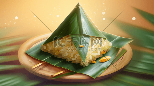 传统节日的食品插画图片_用竹叶或芦苇叶包裹的糯米制成的粽子