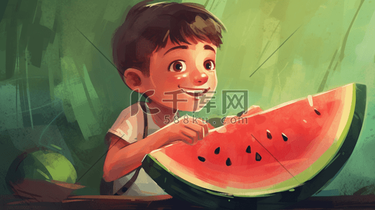 一个孩子正在吃一块西瓜