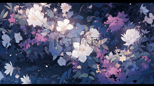 紫色花卉背景数字艺术插画