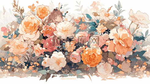 玫瑰手绘水彩花卉数字艺术插画