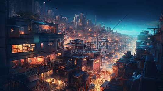 六图网分层高清图插画图片_高清创意城市夜景数字艺术插画