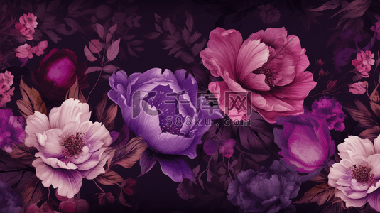 紫色花卉插画图片_紫色花卉背景数字艺术插画