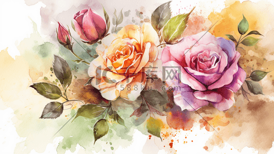 玫瑰手绘玫瑰插画图片_玫瑰手绘水彩花卉数字艺术插画