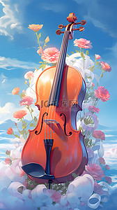 蒸馏器材插画图片_唯美小提琴乐器插画
