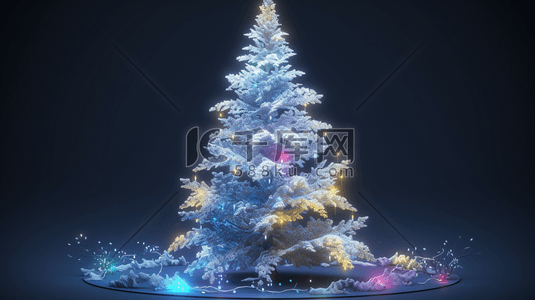 3d模型插画图片_冬天唯美发光圣诞节圣诞树礼物3D模型数字艺术插画