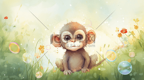 可爱活泼猴子数字艺术插画