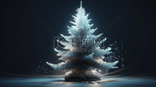 冬天唯美发光圣诞节圣诞树礼物3D模型数字艺术插画