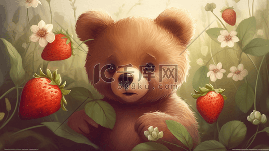 卡通可爱熊插画图片_可爱熊和花朵插画数字艺术插画