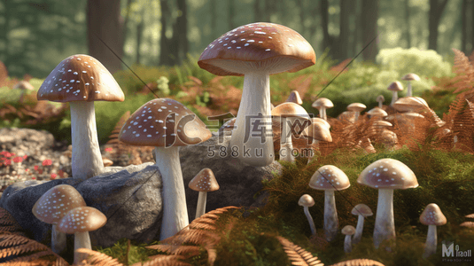 3D建模蘑菇插画