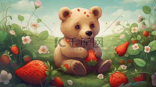可爱熊和花朵插画数字艺术插画