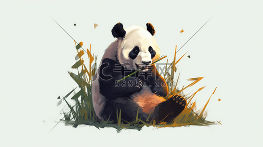 国宝动物熊猫插画吃竹子